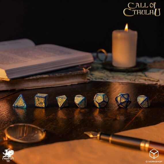 Call of Cthulhu 7th Edition Dice Set of 7 Blue-green & Gold