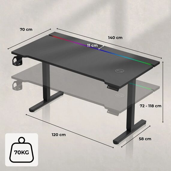 Huzaro Hero 8.7 RGB Electric Gaming Desk – Black | Techbox