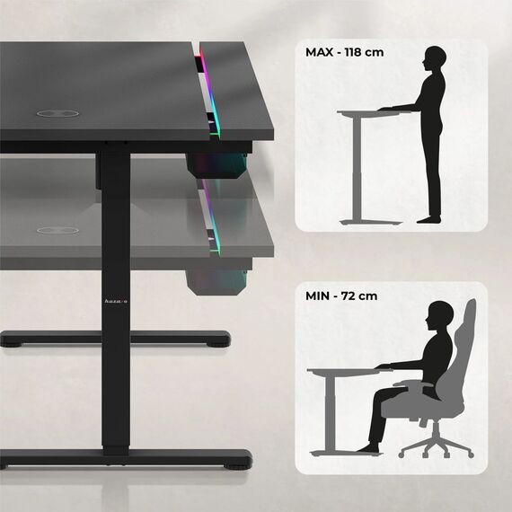 Huzaro Hero 8.7 RGB Electric Gaming Desk – Black | Techbox