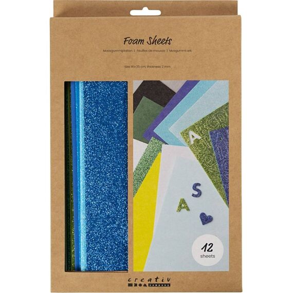 Creativ Company - Foam Sheets, size 14x25 cm, thickness 2 mm, blue/green harmony, 12 sheet/ 1 pack (790481) / Toys