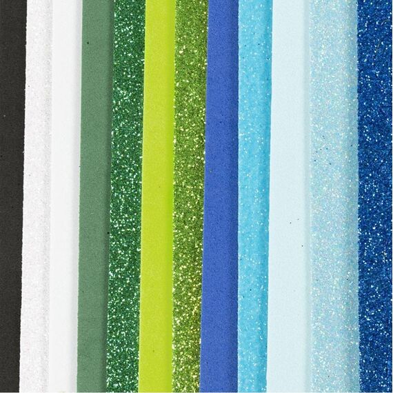 Creativ Company - Foam Sheets, size 14x25 cm, thickness 2 mm, blue/green harmony, 12 sheet/ 1 pack (790481) / Toys