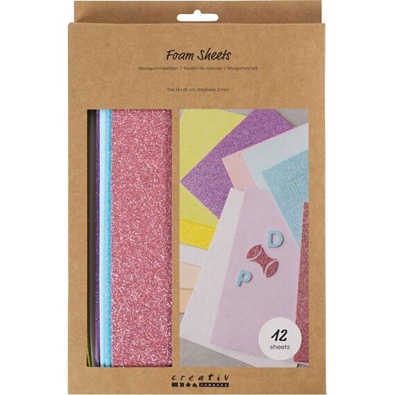 Creativ Company - Foam Sheets, size 14x25 cm, thickness 2 mm, pastel colours, 12 sheet/ 1 pack (790483) / Toys