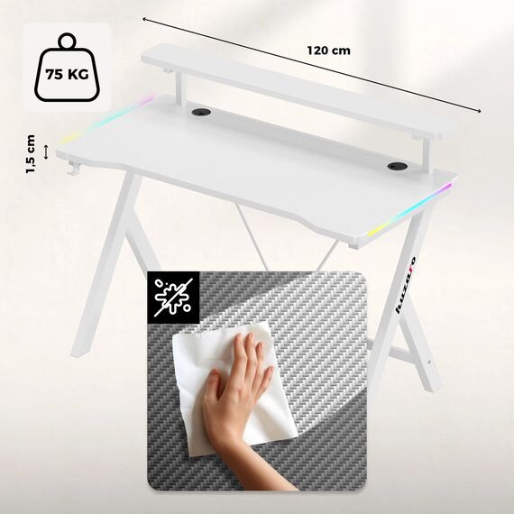 Huzaro Hero 1.9 RGB White Gaming Desk