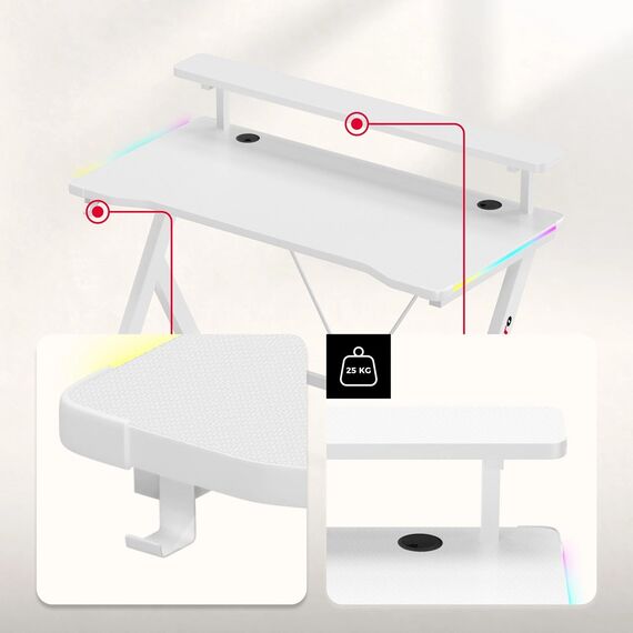 Huzaro Hero 1.9 RGB White Gaming Desk