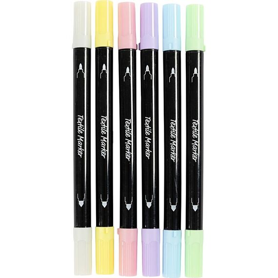Creativ Company - Textile markers, line 2,3+3,6 mm, pastel colours, 6 pc/ 1 pack (334829) / Toys