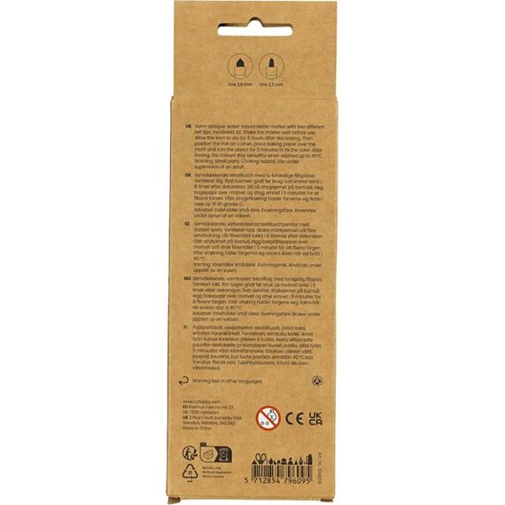 Creativ Company - Textile markers, line 2,3+3,6 mm, pastel colours, 6 pc/ 1 pack (334829) / Toys