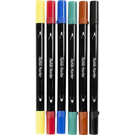 Creativ Company - Textile markers, line 2,3+3,6 mm, standard colours, 6 pc/ 1 pack (334819) / Toys