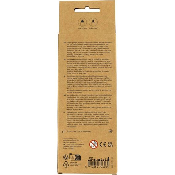 Creativ Company - Textile markers, line 2,3+3,6 mm, standard colours, 6 pc/ 1 pack (334819) / Toys