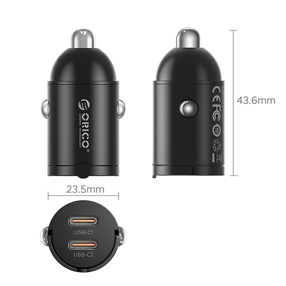 Orico MiniRing 30W 2x USB-C Car Charger - Black