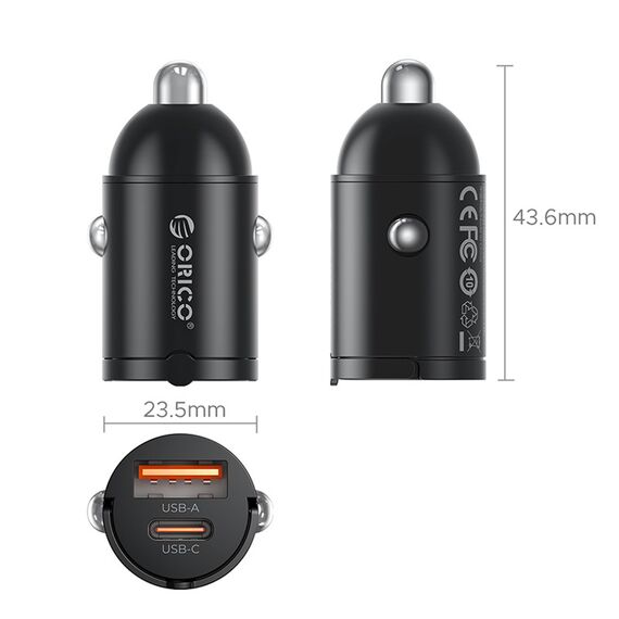 Orico MiniRing 30W USB-A + USB-C Car Charger - Black