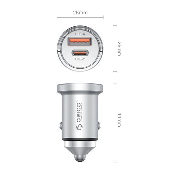 Orico MiniRing Pro 45W USB-A + USB-C Car Charger - Silver