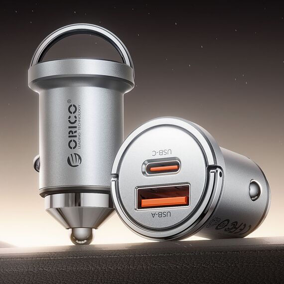 Orico MiniRing Pro 45W USB-A + USB-C Car Charger - Silver
