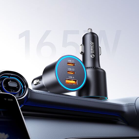 Orico HyperDrive 165W USB-A + 2x USB-C Car Charger - Black
