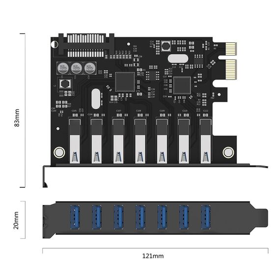 Orico PVU3 PCI-E 7x USB 3.0 Expansion Card for Desktop - Black