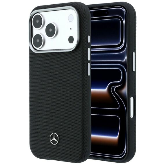 Mercedes Leather Semi Wrap Wood Effect MagSafe Case for iPhone 17 Pro Max - Black