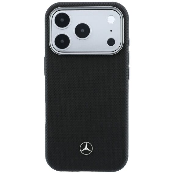 Mercedes Leather Semi Wrap Wood Effect MagSafe Case for iPhone 17 Pro Max - Black