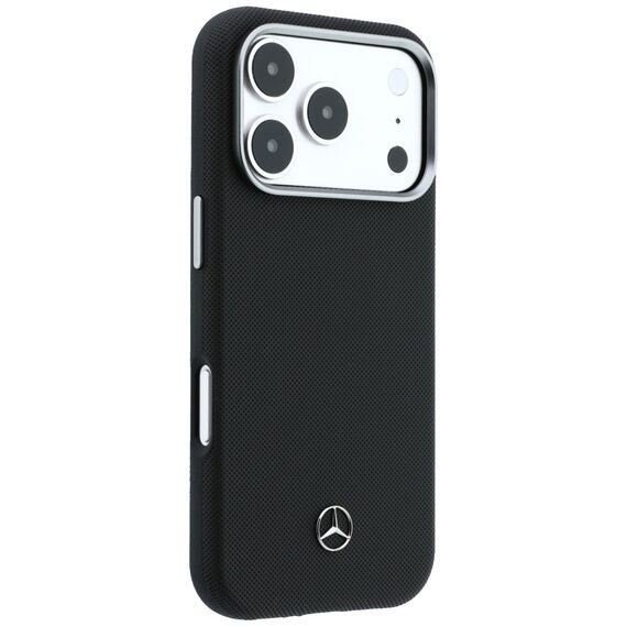 Mercedes Leather Semi Wrap Wood Effect MagSafe Case for iPhone 17 Pro Max - Black