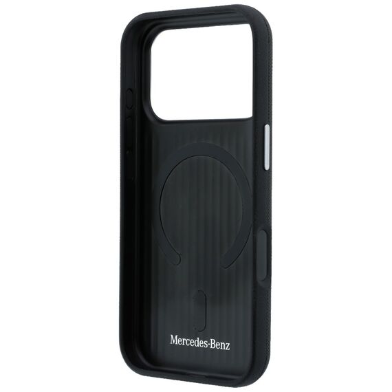 Mercedes Leather Semi Wrap Wood Effect MagSafe Case for iPhone 17 Pro Max - Black
