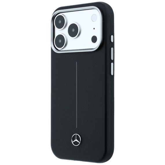 Mercedes Leather Semi Wrap Iconic Line MagSafe Case for iPhone 17 Pro - Black