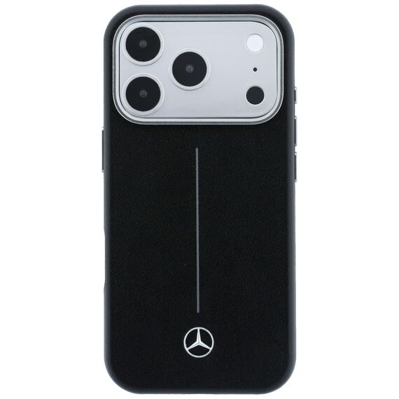Mercedes Leather Semi Wrap Iconic Line MagSafe Case for iPhone 17 Pro - Black