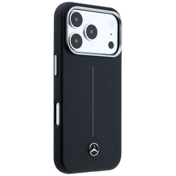 Mercedes Leather Semi Wrap Iconic Line MagSafe Case for iPhone 17 Pro - Black
