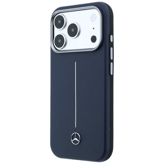 Mercedes Leather Semi Wrap Iconic Line MagSafe Case for iPhone 17 Pro - Navy Blue