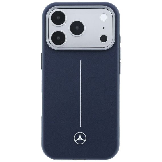 Mercedes Leather Semi Wrap Iconic Line MagSafe Case for iPhone 17 Pro - Navy Blue