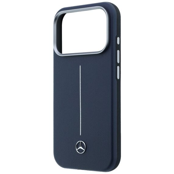 Mercedes Leather Semi Wrap Iconic Line MagSafe Case for iPhone 17 Pro - Navy Blue