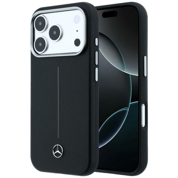Mercedes Leather Semi Wrap Iconic Line MagSafe Case for iPhone 17 Pro Max - Black