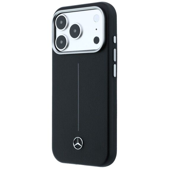 Mercedes Leather Semi Wrap Iconic Line MagSafe Case for iPhone 17 Pro Max - Black