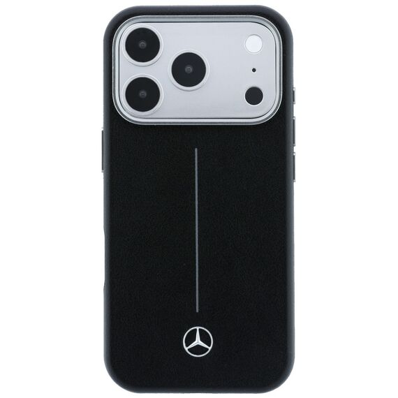 Mercedes Leather Semi Wrap Iconic Line MagSafe Case for iPhone 17 Pro Max - Black
