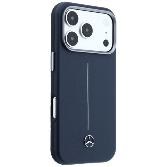 Mercedes Leather Semi Wrap Iconic Line MagSafe Case for iPhone 17 Pro Max - Navy Blue