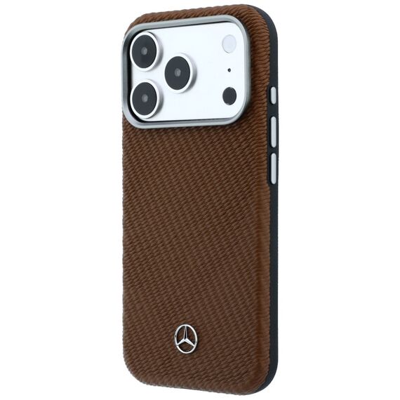 Mercedes Leather Semi Wrap Wood Effect MagSafe case for iPhone 17 Pro - brown