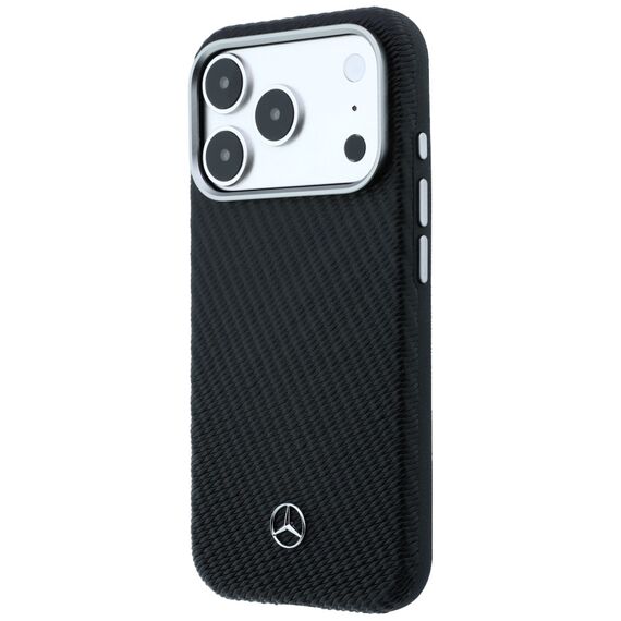 Mercedes Leather Semi Wrap Wood Effect MagSafe Case for iPhone 17 Pro - Black
