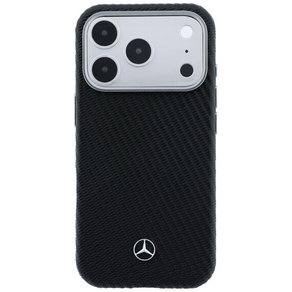 Mercedes Leather Semi Wrap Wood Effect MagSafe Case for iPhone 17 Pro - Black