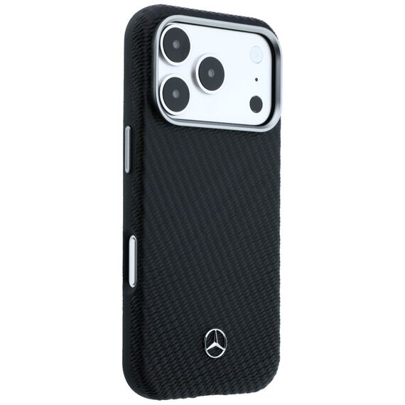 Mercedes Leather Semi Wrap Wood Effect MagSafe Case for iPhone 17 Pro - Black
