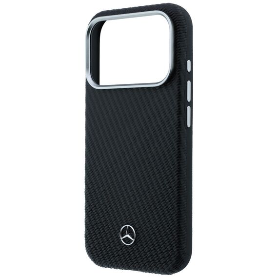 Mercedes Leather Semi Wrap Wood Effect MagSafe Case for iPhone 17 Pro - Black