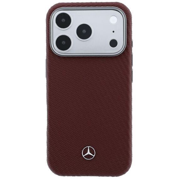 Mercedes Leather Semi Wrap Wood Effect MagSafe Case for iPhone 17 Pro - Red