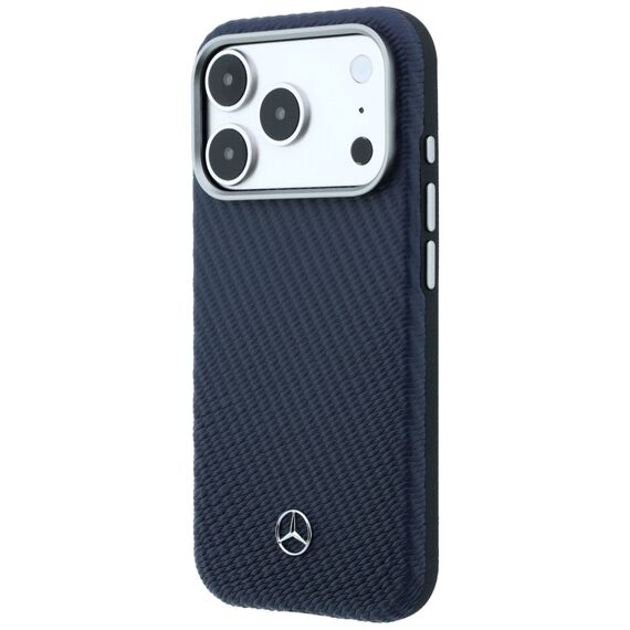Mercedes Leather Semi Wrap Wood Effect MagSafe Case for iPhone 17 Pro - Navy Blue
