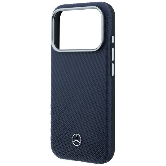 Mercedes Leather Semi Wrap Wood Effect MagSafe Case for iPhone 17 Pro - Navy Blue