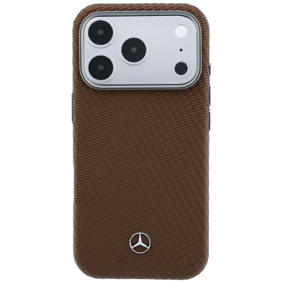 Mercedes Leather Semi Wrap Wood Effect MagSafe Case for iPhone 17 Pro Max - Brown