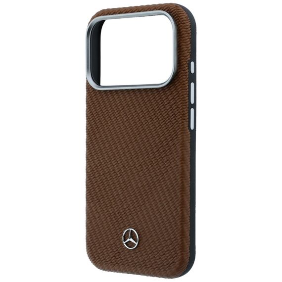 Mercedes Leather Semi Wrap Wood Effect MagSafe Case for iPhone 17 Pro Max - Brown