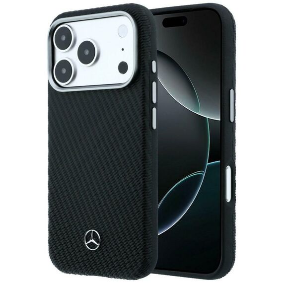 Mercedes Leather Semi Wrap Wood Effect MagSafe Case for iPhone 17 Pro Max - Black