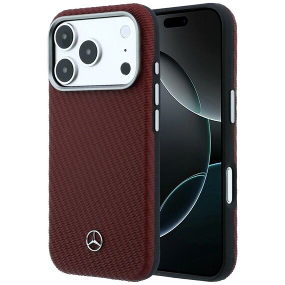 Mercedes Leather Semi Wrap Wood Effect MagSafe Case for iPhone 17 Pro Max - Red