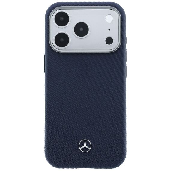 Mercedes Leather Semi Wrap Wood Effect MagSafe Case for iPhone 17 Pro Max - Navy Blue