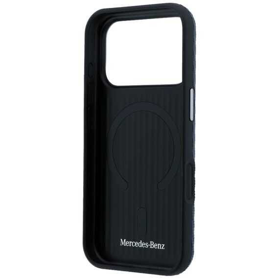 Mercedes Leather Semi Wrap Wood Effect MagSafe Case for iPhone 17 Pro Max - Navy Blue