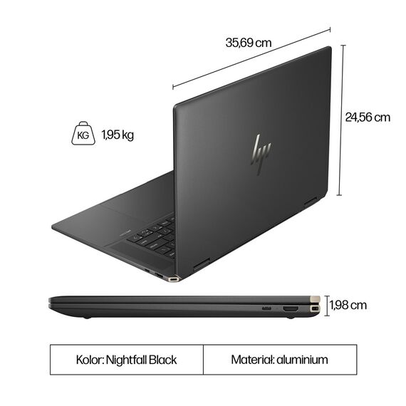 HP Spectre x360 16-aa0233nw Ultra 7 155H 16" 2.8K Touch OLED 120Hz AG 16GB DDR5 6400 SSD1TB RTX 4050_6GB Cam 9MP 83Wh  W11Pro 2Y