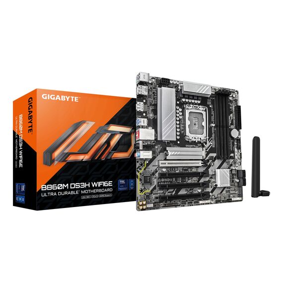 GIGABYTE B860M DS3H WIFI6E Motherboard - Intel Core Ultra Series CPUs, 5+1+2+1 Phases VRM, up to 9066MHz DDR5, 1xPCIe 5.0 + 1xPCIe 4.0 M.2, 2.5GbE LAN, WIFI 6E, USB 3.2 Gen 2