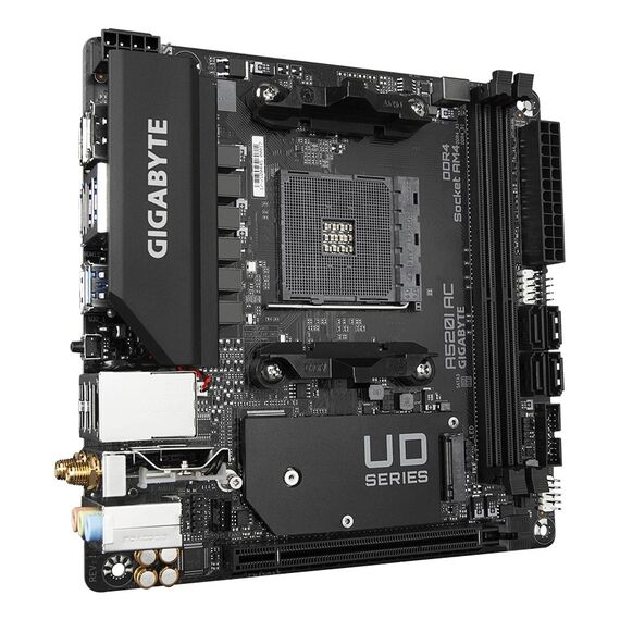 GIGABYTE A520I AC Motherboard - Supports AMD Ryzen 5000 Series AM4 CPUs, 6 Phases Digital VRM, up to 5300MHz DDR4 (OC), 1xPCIe 3.0 M.2, WIFI, GbE LAN, USB 3.2 Gen1
