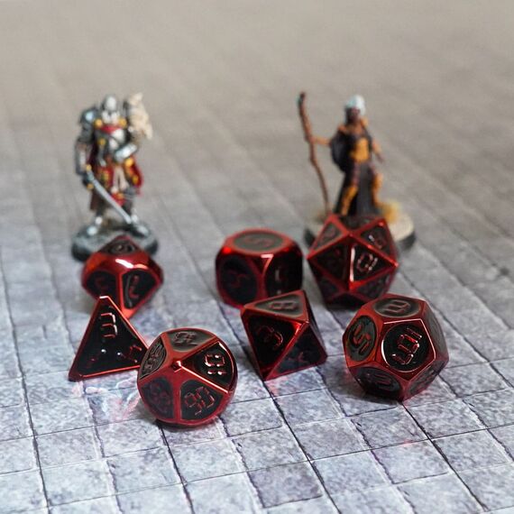 FanRoll  Dice Set Red with Black Enamel (7)
